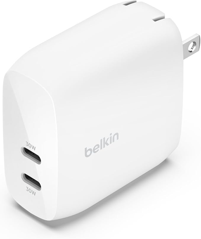 Belkin Dual USB C Charger Block 60W w/PPS Super Fast Charging - Samsung Galaxy S25, Apple iPhone 16, iPad, MacBook Air, Google Pixel, Nintendo Switch 2, etc - White