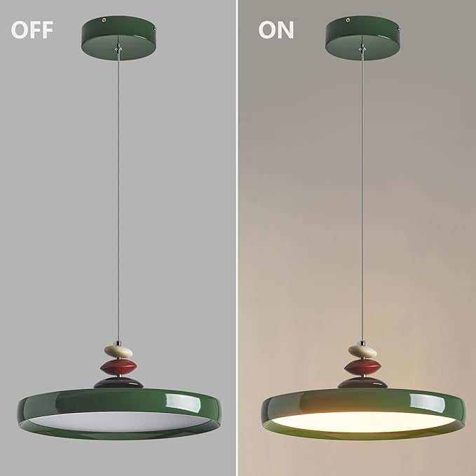 Modern Pendant Lights,Green 16" LED Pendant Lighting Fixture with Remote Control Dimmable 3 Color Mode & Brightness, Adjustable Hanging Lamp for Kitchen Dining Room Bedroom Kitchen Island