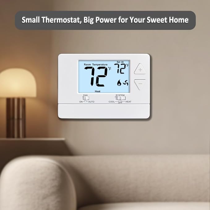 NonProgrammable Thermostat for Home,Single-Stage Systems,Digital Energy-Saving Thermostat,1 Heat/1 Cool, Easy DIY Install, White Backlight