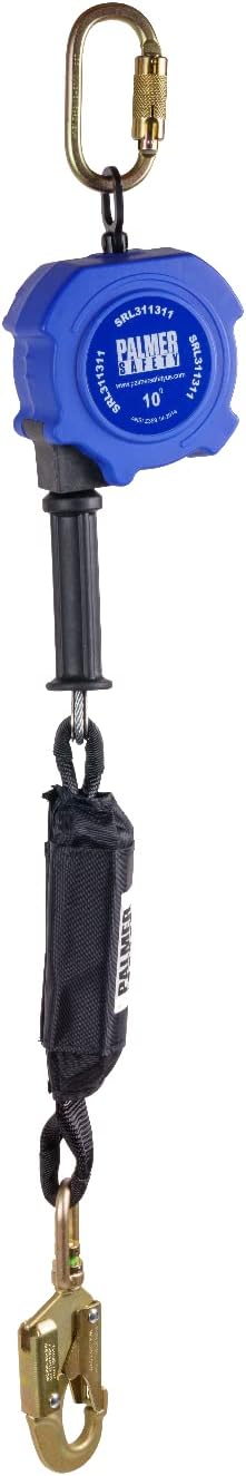Palmer Safety SRD 10 FT. Self Retracting Lifeline I ANSI Z359.14-2021 Class 1 I SRL Device Swivel Top Galvanized Cable w/Small Steel Snap Hook I Fall Arrest Safety Yoyo