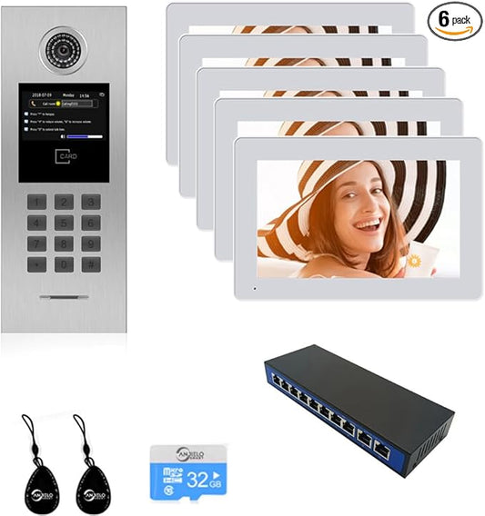 Tuya Smart 5 Unit 7-inch IP Video Intercom Phone for Apartment Building Security Home Access Control System Digital Keypad with IC Card