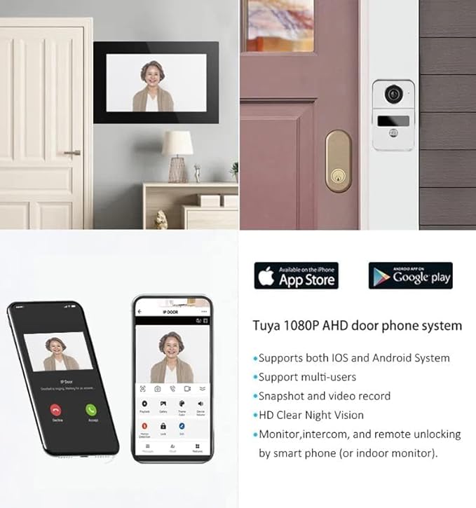 Wireless WiFi Video Doorbell Intercom with 7 inch Touch Monitor System,2 Unit 1080P Video Doorphone Camera,Smart Home Video Intercom Door Phone Kits for Home Villa Apartment