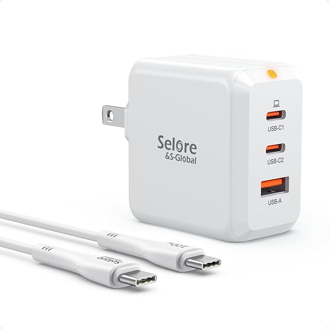 SELORE 67W USB C Charger Block, GaN Foldable Fast Charging Block, 3-Port Wall Charger Adapter with USB-C Cable for MacBook Pro/Air, iPhone 17/16/15/14/13/12/11, iPad Pro, Galaxy S25/S24/S23, Tablets
