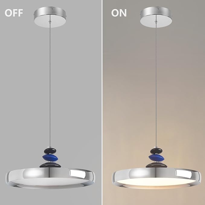 Modern Pendant Lights,Chrome 16" LED Pendant Lighting Fixture with Remote Control Dimmable 3 Color Mode & Brightness, Adjustable Hanging Lamp for Kitchen Dining Room Bedroom Kitchen Island