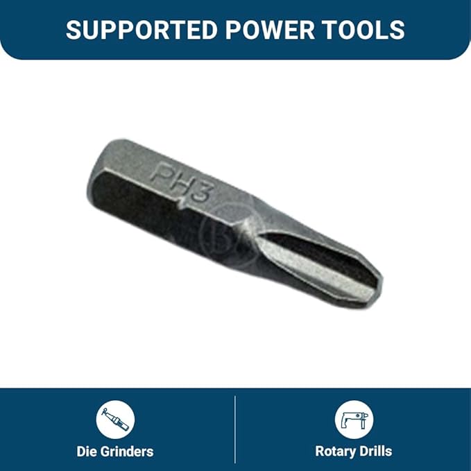 Benchmark Abrasives 1/4 Inch Hex Anti Slip Phillips Insert Screw Head Screwdriver Bits, Rotary Drill Bits for Repairing Electronics, Automotive Parts, Furniture (50 Pack) - (PH3 x 1")