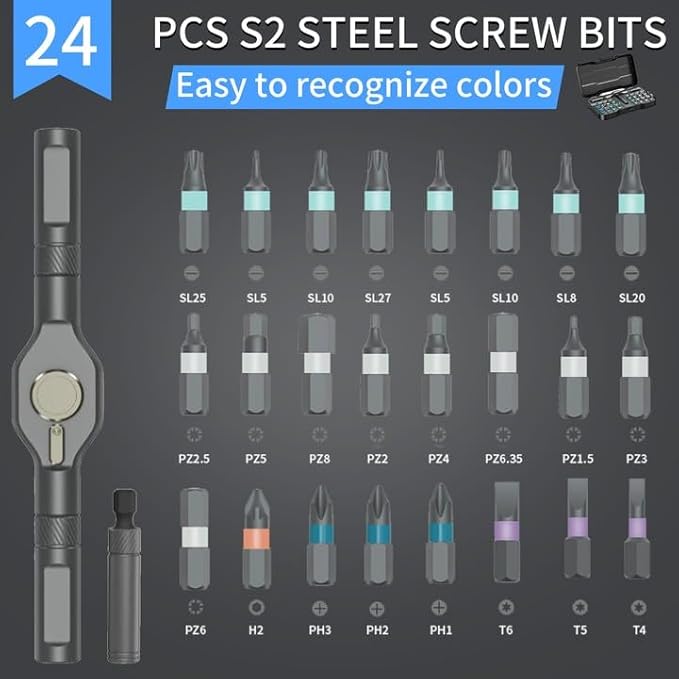 24 in 1 Magnetic Screwdriver Set, DIY Ratchet Screwdriver Set, Multifunctional Toolbox with Detachable Ratchet Handle, Portable Precision Repair Tool Kit for Furniture Computer Bicycle (Black)