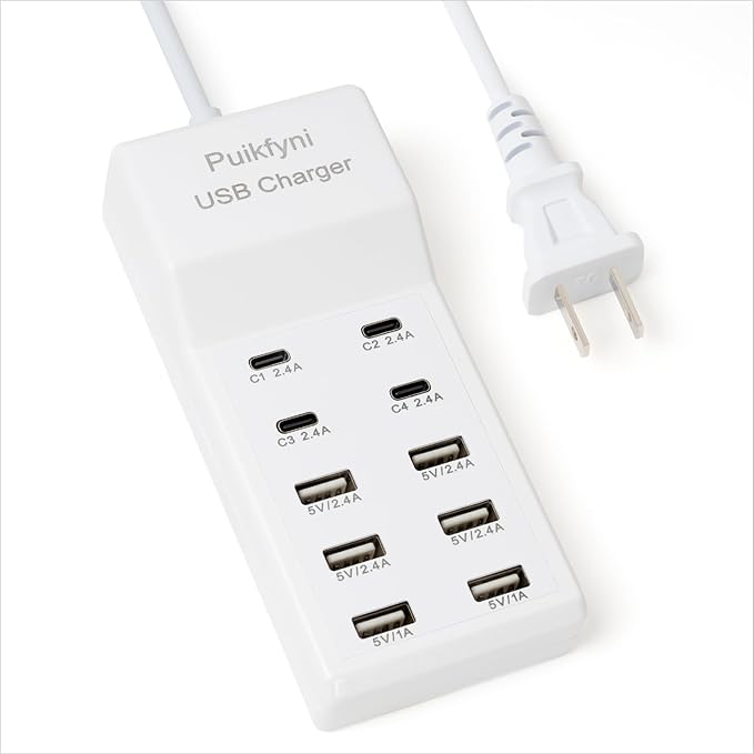 Portable USB C Charging Station,USB-C 4-Ports, USB Charging hub 10-Ports/USB c Charger Block for Multiple Devices Phones Tablet Smartwatch Headphones Speakers (USB-4C+6A)
