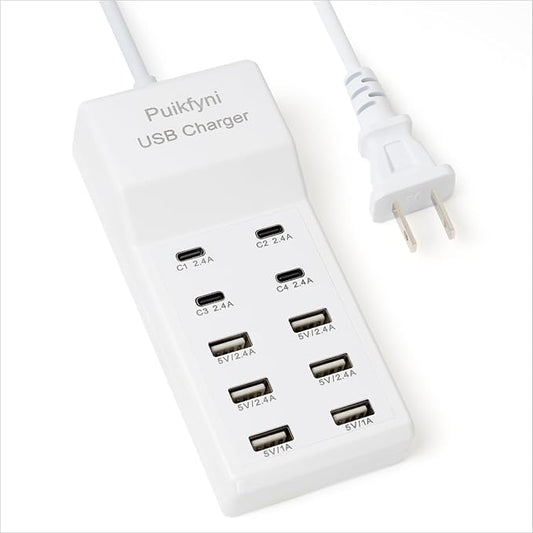 Portable USB C Charging Station,USB-C 4-Ports, USB Charging hub 10-Ports/USB c Charger Block for Multiple Devices Phones Tablet Smartwatch Headphones Speakers (USB-4C+6A)