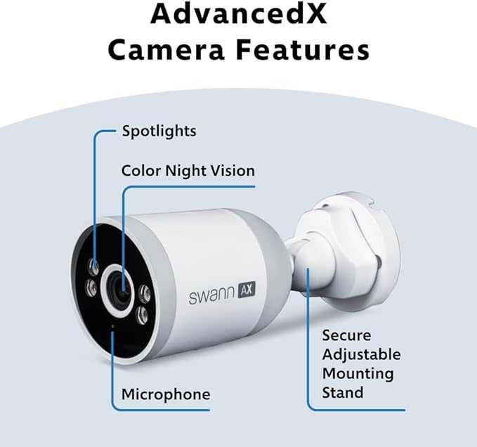 Swann AdvancedX Wired NVR 4K Security Camera System, 8 Channels, 4 PoE Cameras Outdoor, 1TB HDD Storage, Color Night Vision, Smart AI Video Analytics/Alerts, Motion Detection, 24/7 Recording