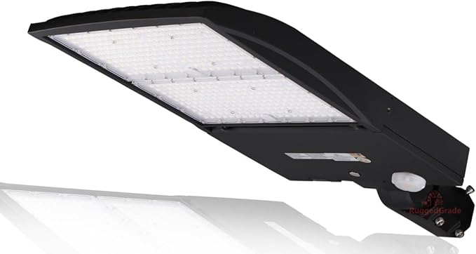 with Motion Sensor - 300 Watt LED NextGen III Shoebox Light - 42,000 Lumen - 5000K Bright White - Slip Fit - Title 24 Compliant - Dusk to Dawn Capable
