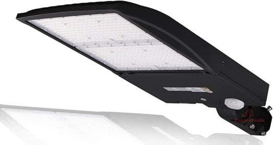 with Motion Sensor - 300 Watt LED NextGen III Shoebox Light - 42,000 Lumen - 5000K Bright White - Slip Fit - Title 24 Compliant - Dusk to Dawn Capable