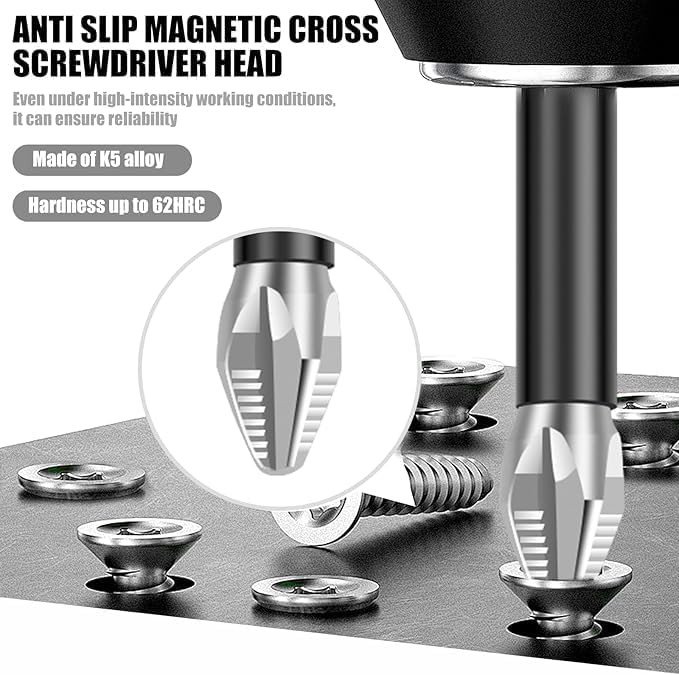 High Magnetic Screwdriver Drill Bit Set, K5 Impact Resistant Non Slip Bit, Anti-Slip Magnetic Electric Screwdriver Set, 25 50 65 70 90 150mm (12Pcs)