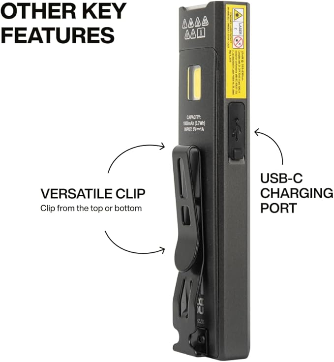 Klein Tools 56074 EDC Pocket Flashlight with Green Laser, Three Brightness Modes up to 1000 Lumens with Turbo Mode, Built-in Floodlight, <1mW, 510 to 530nm, Class 2, Rechargeable