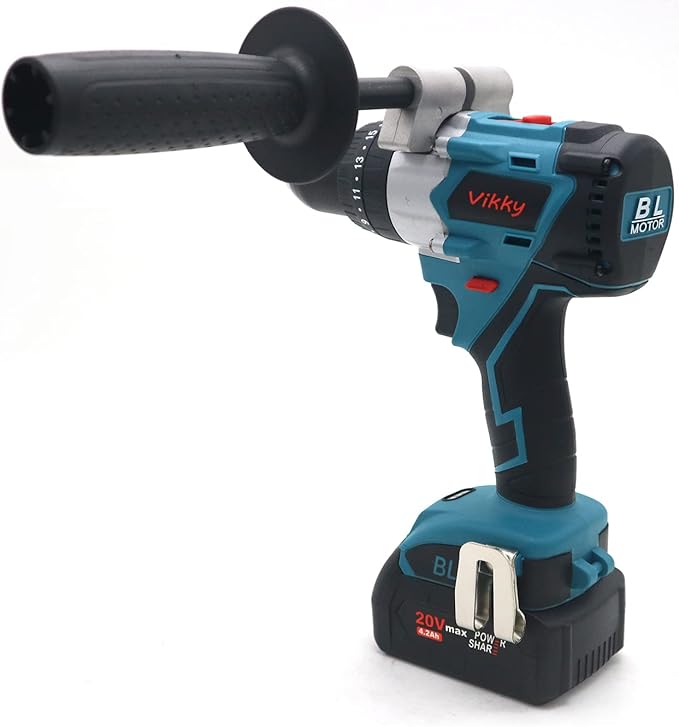 Vikky 20V cordless hammer/drill/drive offers 3 speed variations, powered by brushless motor and drill bit held in place by a heavy duty 1/2" ratchet chuck
