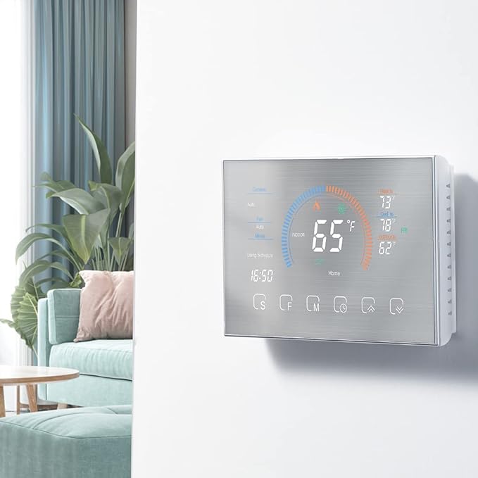 Smart Thermostat,Heat Pump Room Thermostat Temperature Controller 4.8 Inch Color LCD Screen Programmable Touch Control for Home Office Hotel