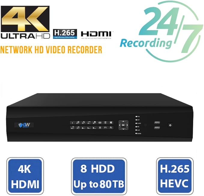 GW Security 64 Channel UltraHD 12MP 6K @ 30FPS Realtime 3X Motorized Zoom PoE Security Camera System with 32 x 12MP IP Two-Way Audio Full-Time Color Night Vision Outdoor/Indoor Smart AI Bullet Cameras