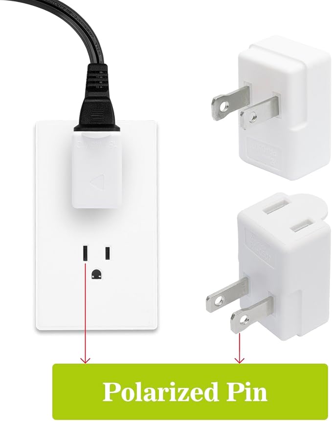 90 Degreen 2 Prong Adapter, Plugrand Up Angled Nema 1-15P to 1-15R UP Angled Adapter, US 2 Pin Adapter PA-0507 White Color
