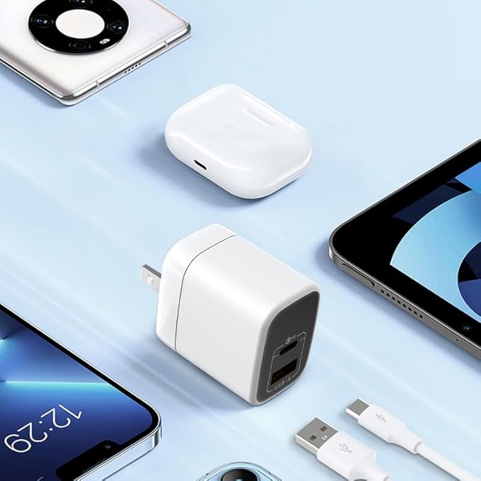 Fast 45W Dual USB-C Plus USB-A Charger - GaN Power Delivery - Fast Compact Power Adapter for Laptops, Smart Phones, Tablets and Thousands of Other Devices (White, 45W)