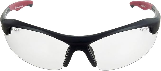 Clear Safety Glasses for Men and Women,Scratch Resistant Safety Goggles,ANSI Z87,100% UV Protection Eyewear,Anti-Fog Eye Protection for Workshop Shooting,Mowing,Sports,Hunting(Red Clear)