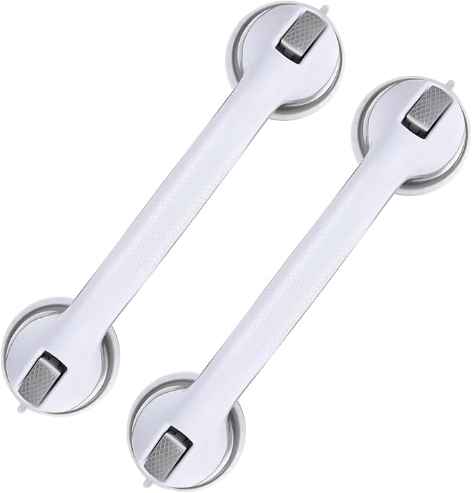 Grab Bars for Bathtubs and Showers, 2 Pack Shower Handle 16 Inch Strong Suction Shower Bar, Safety Bars for Shower Chair, Bathroom Grab Bar for Senior (Gray White)