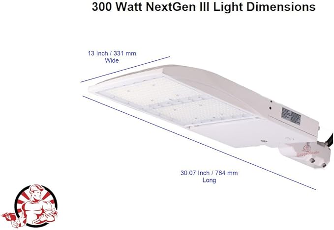 42,000 Lumen - 300 watt NextGen III LED Shoebox Lights - Dimmable - No Photocell - Arm Mount - 10KV Surge - White Housing