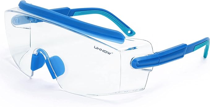 UKNOW Safety Goggles Over Glasses, Anti Fog Safety Glasses with Clear Wraparound Lens, ANSI Z87.1 Protective Eyewear