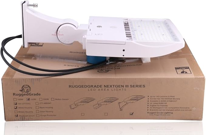 150 Watt LED NextGen III Parking Lot Lights - 21,000 Lumen - 5000K - Direct Arm Mount - with photocell - White Housing