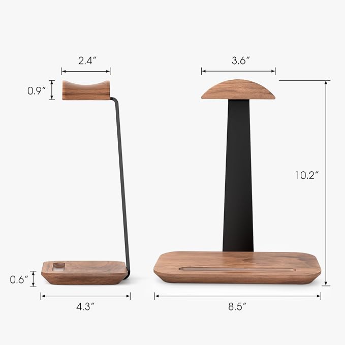 UPERGO Walnut Headphone Stand, Wood Headset Stand for Desk, Universal Headphone Holder with Storage Base for Gaming, Airpod max, Bose,Razer
