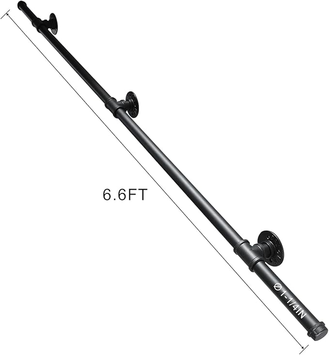 SCIEO Stair Railing Indoor, 6.6FT Staircase Handrail Wall Mount Hand Rail for Indoor & Outdoor Steps, Industrial Pipe Stair Handrails Grab Bar Metal Galvanized Steel Hand Railing for Stairs Steps