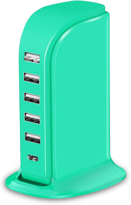USB Tower Charging Station Upoy, Multiport Chargers for Multiple Devices 40W, Small Charging Hub for Desk, Office, Travel, USB Power Block Adapter for iPhone/Ipad