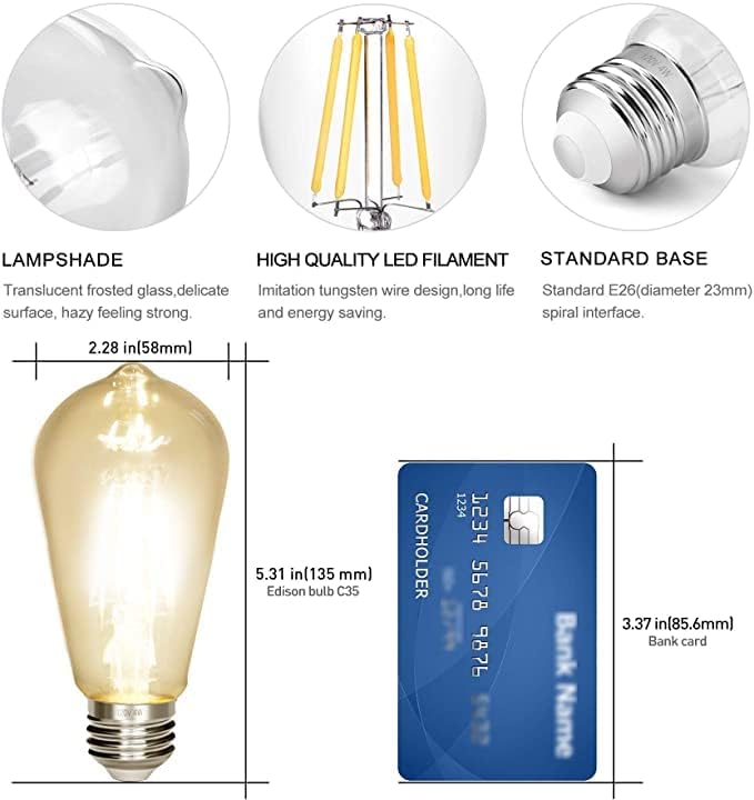 LED Edison Bulb 4W,Antique 40W Vintage Edison Bulb,E26 Light Bulb Non Dimmable Led Bulb 450 Lumens Daylight White 4000K,Pack of 3