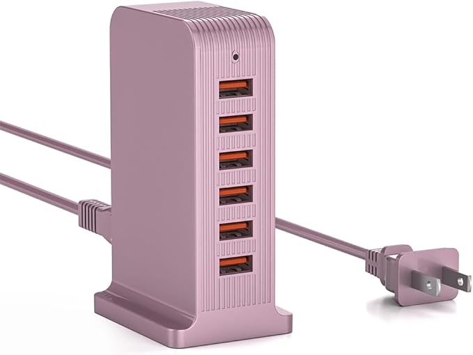 USB C Charging Station - USB Charging Hub,6 Port USB Charger Tower for iPhone 15/14/13/12, iPad, Samsung Galaxy, Google Pixel,HTC, and Multiple Devices (pink-50W)