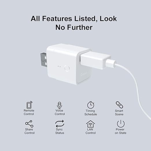 SONOFF Micro USB Smart WiFi Adaptor 5V 2-Pack, Smart Switch for Type A USB Devices, Compatible with Alexa & Google Home,APP Remote Control Switch, No Hub Required (2 Pack)