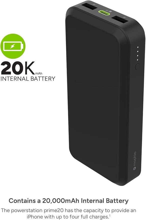 Mophie powerstation prime20 - Ultra-Compact Portable Power Bank with 20,000mAh Internal Battery, 18W USB-C PD Fast Charging, 3-Device Simultaneous Charging, Shamrocks