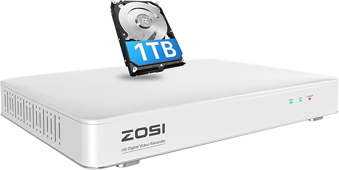 ZOSI H.265+ 3K Lite 8 Channel Security DVR Recorder with 1TB HDD,8CH Hybrid 4-in-1 CCTV DVR for 960H 720P 1080P Home Surveillance Camera System,Person Vehicle Detection,Remote Access,24/7 Recording