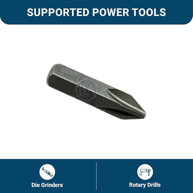 Benchmark Abrasives 1/4 Inch Hex Anti Slip Phillips Insert Screw Head Screwdriver Bits, Rotary Drill Bits for Repairing Electronics, Automotive Parts, Furniture (50 Pack) - (PH2 x 1-1/2")