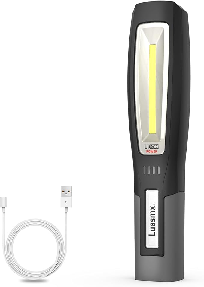 Luasmx Rechargeable LED Work Light, Black, Portable Hook Mechanic Flashlight for Car Repair/Mechanics/Camping/Emergency