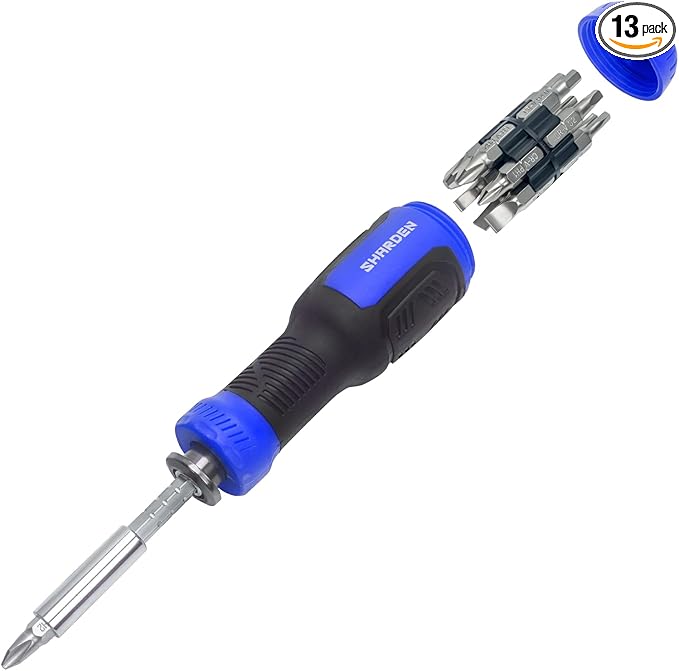 SHARDEN Multibit Screwdriver 13-in-1 Screw Driver Set Adjustable Extension Screwdriver Multitool All in One with Torx Security, Flat Head, Phillips, Hex, Square and 1/4 Nut Driver