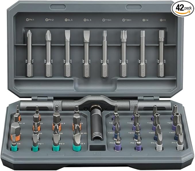 42 in 1 Magnetic Screwdriver Set, DIY Ratchet Screwdriver Set, Multi Bit Magnetic Drive Set with Detachable Ratchet Handle, Portable Compact Repair Tool Kit