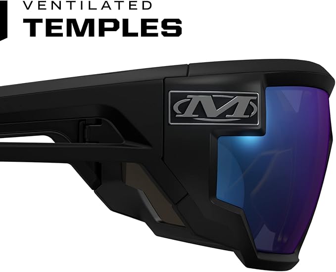 Mechanix Wear: Vision Type-X Safety Glasses with Advanced Anti Fog, Scratch Resistant, Black Frame, Protective Eyewear, Lightweight Glasses, Ventilated Temples, For Outdoor Use (Blue Mirror Lens)