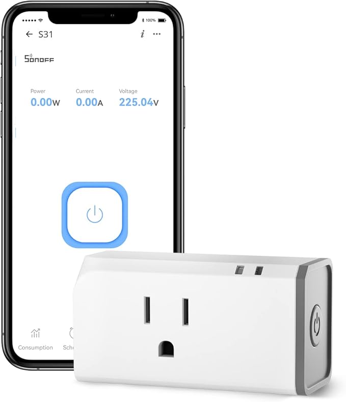 SONOFF S31 WiFi Smart Plug with Energy Monitoring, 15A Smart Outlet Socket ETL Certified, Work with Alexa & Google Home, IFTTT Supporting, 2.4 Ghz WiFi Only (1-Pack)