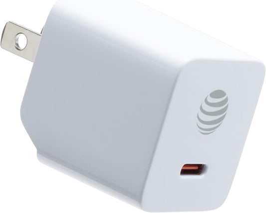 AT&T USB-C Fast Charging Wall Charger Cube Foldable Power Adapter Plug Brick Compatible w/iPhone 15/16/Plus/Pro/Pro Max, Galaxy S25/S24/Plus/Ultra 30W White