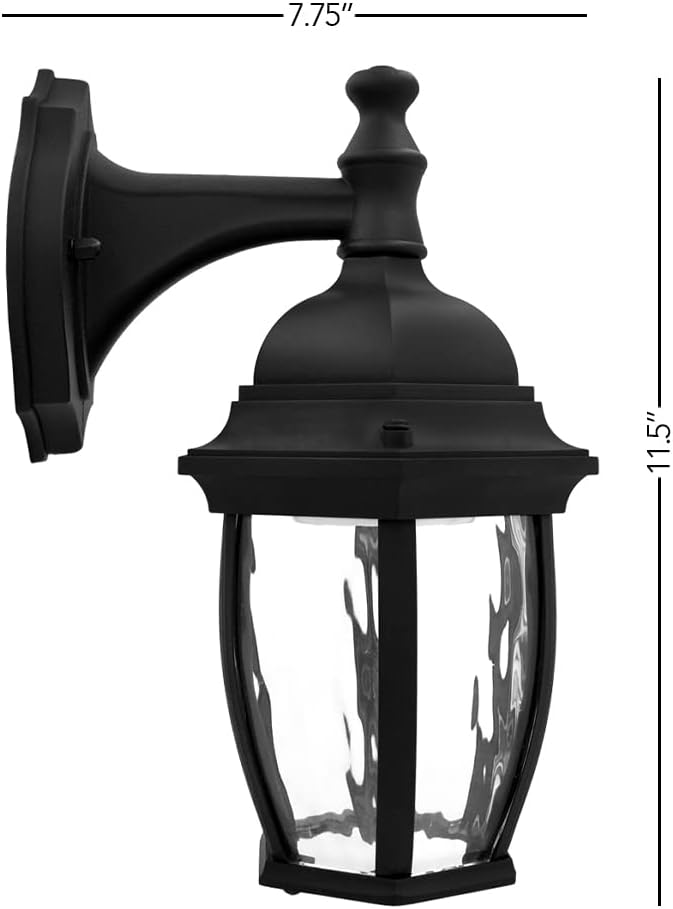 Maxxima Luvoni Smart WiFi LED Outdoor Wall Light, Black w/Clear Water Glass, App Controlled Porch Lantern, 850 Lumens, CCT 2700K - 6500K, Dimmable, Works with Google Home/Alexa