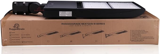 High Voltage 277-480V - 500 Watt NextGen III LED Shoebox Lights - 70,000 Lumen - 5000K - Dimmable - Slip Fit Mount - Without Photocell - Wattage Selectable
