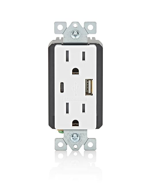 Leviton T5638-W 18W USB Type-A/C in-Wall Charger with 15A Tamper-Resistant Outlet, USB Charger for Smartphones, Not for Laptops, White