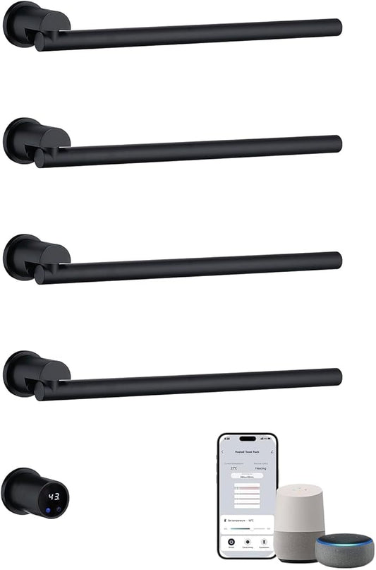 Electric Towel Warmer Concealed Smart, 75W Swivel Heated Towel Rack for Bathroom, Built-in Modular Electric Towel Rack with Timer, Thermostat, LED Display, APP, 4 Bar 180° Rotation, Hardwired, Black