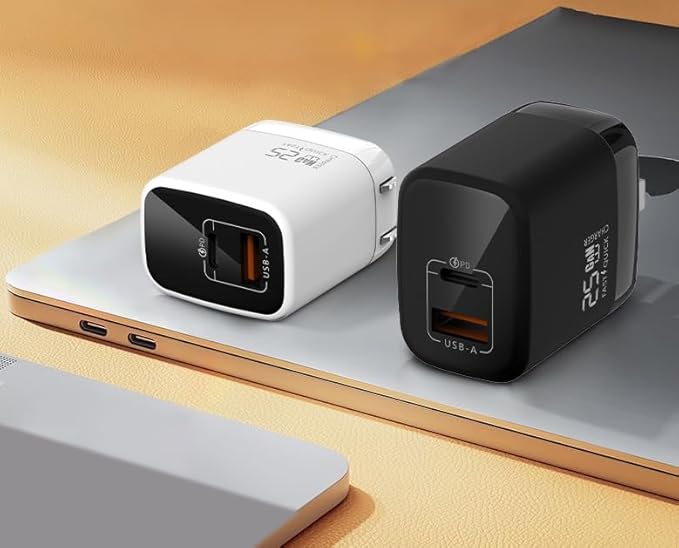 Fast 25W Dual USB-C Plus USB-A Charger - GaN Power Delivery - Fast Compact Power Adapter for Laptops, Smart Phones, Tablets and Thousands of Other Devices (White, 25W)