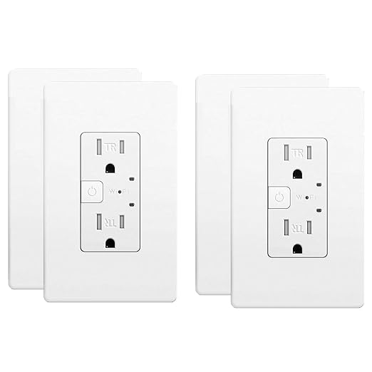 Smart in-Wall Outlet, Matter Smart Socket,15A Smart Charger, Voice Control Compatible with Apple Home, Alexa, Google Home, SmartThings, APP Remote, 2 Individually Controlled Outlets, White, 4Pack