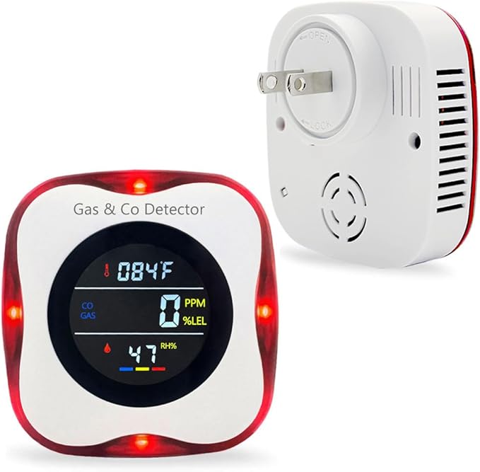 Plug in Carbon Monoxide & Natural Gas Detectors, KH Alert Combination CO Detector & Combustible Gas Detector with Temperature Humidity, Portable CO & Natural Gas Detector with Sound Light Warning