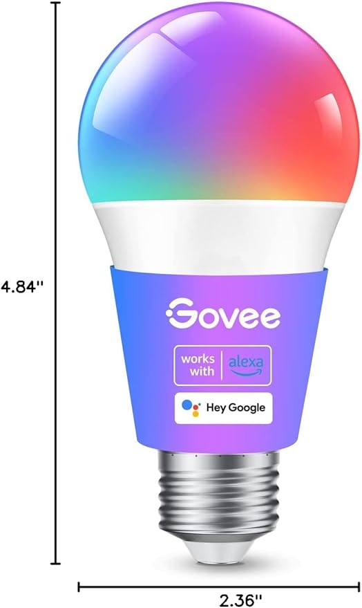 Govee Smart Light Bulbs, Color Changing Light Bulb, Works with Alexa and Google Assistant, 16 Million Colors RGBWW, WiFi & Bluetooth LED Light Bulbs, Music Sync, A19, 800 Lumens, 1 Pack